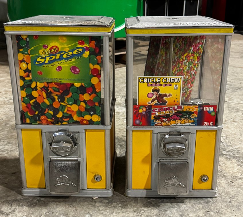 Pair of Beaver Yellow Capsule / Gumball Vendors