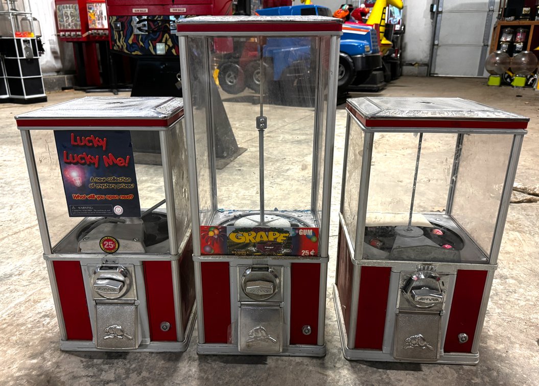 Beaver Red Gumball / Capsule Vendors, Lot of 3