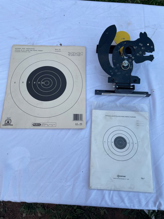 Crosman & Outers Pistol Target Shooting Set - Metal Squirrel Resetting Target + Target Sheets