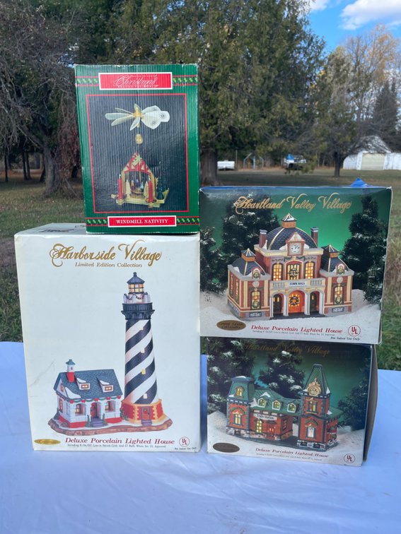 Christmas Village Buildings & Windmill Nativity Set - 4 Pieces