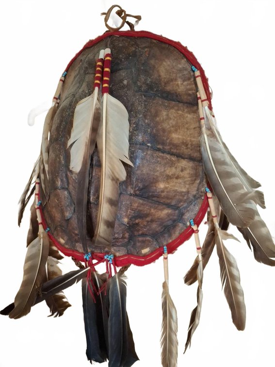 Decorative Turtle Shell with Leather and Feathers