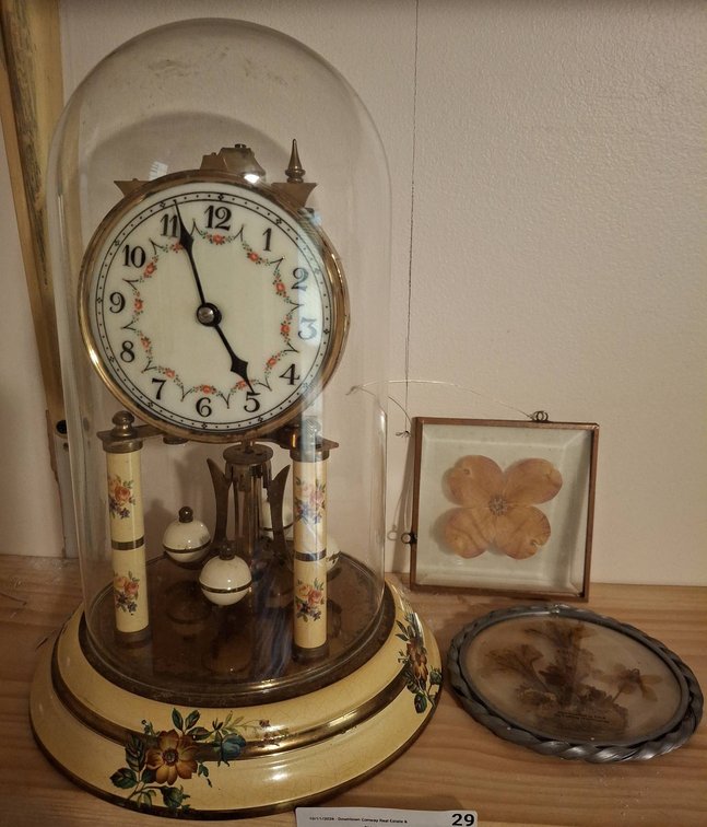 German Anniversary Clock with Flowers and Framed Pressed Flowers