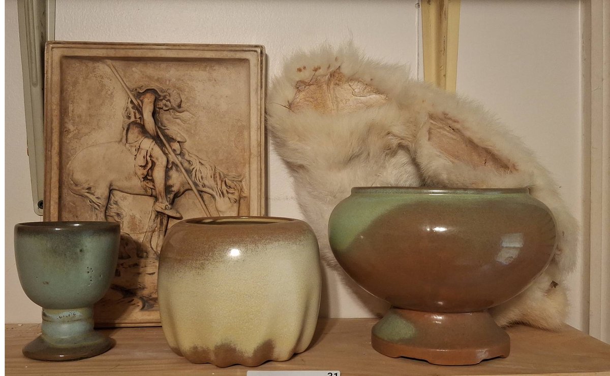 Frankoma Pottery Lot With Wall Plaque and Fur