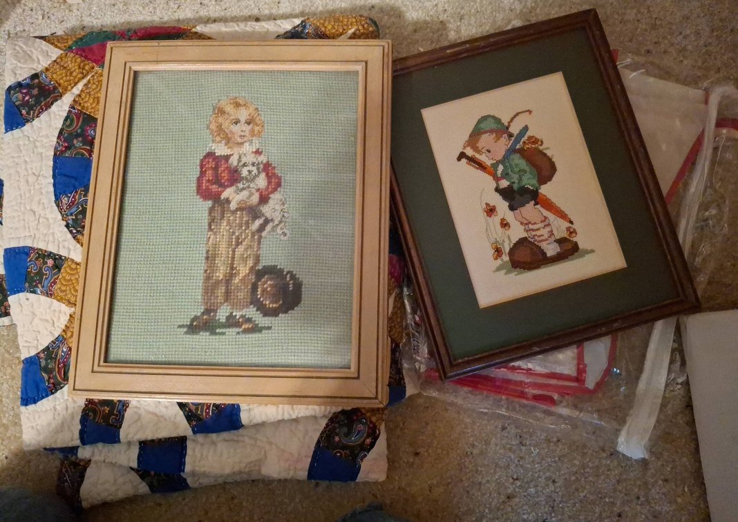 Framed Needlepoint Art With Handcrafted Quilt