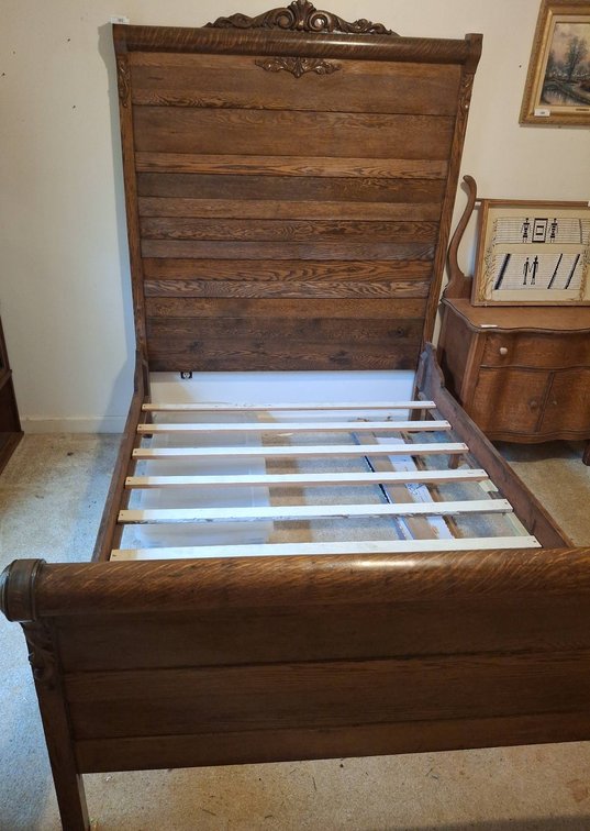 Full Size Wooden Bed Frame with Ornate Headboard