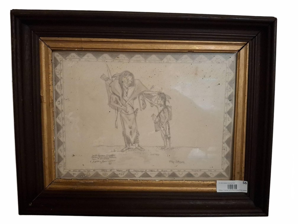 Framed Drawing by Fighting Bear Wilton 'My Share' 21"×17"