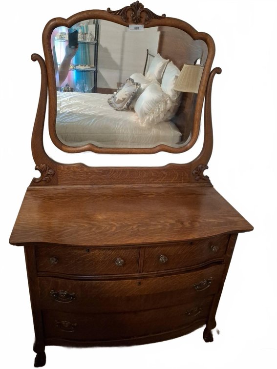 Oak Dresser with Mirror, 53"×21"×69"
