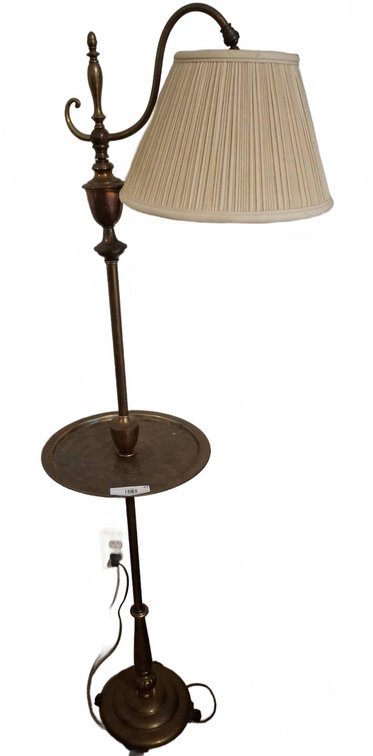 58" Brass Floor Lamp With Tray Table and Shade