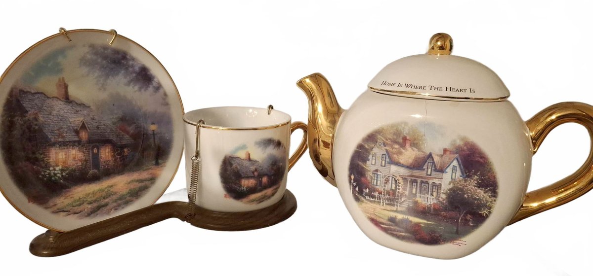 Thomas Kinkade Teapot and Cup Plate Set