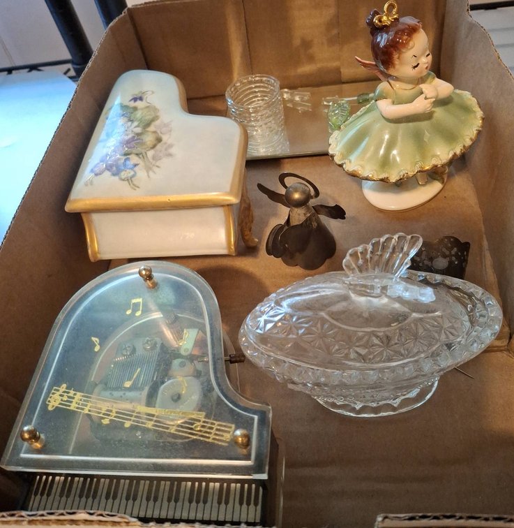 Decorative Items Including Porcelain Piano and Ballerina Angel