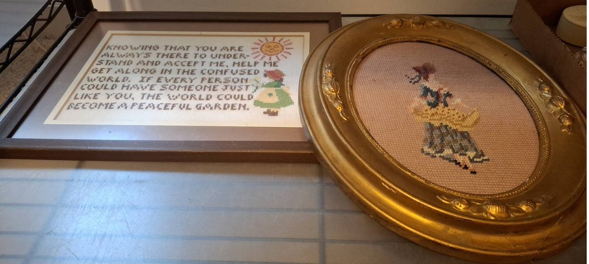 Framed Needlework Pieces 12"×14" and 14"×11"