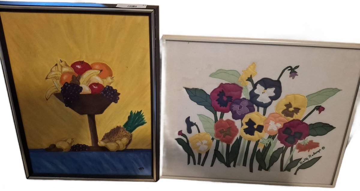 Framed Art Lot: Fruit Still Life and Floral 15"×19" & 20"×16"