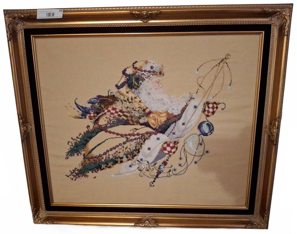 Framed Santa Claus Needlepoint Art, 29"×26"