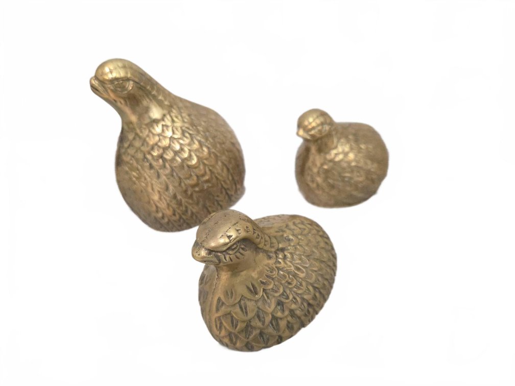 3 Brass Quail Figurines