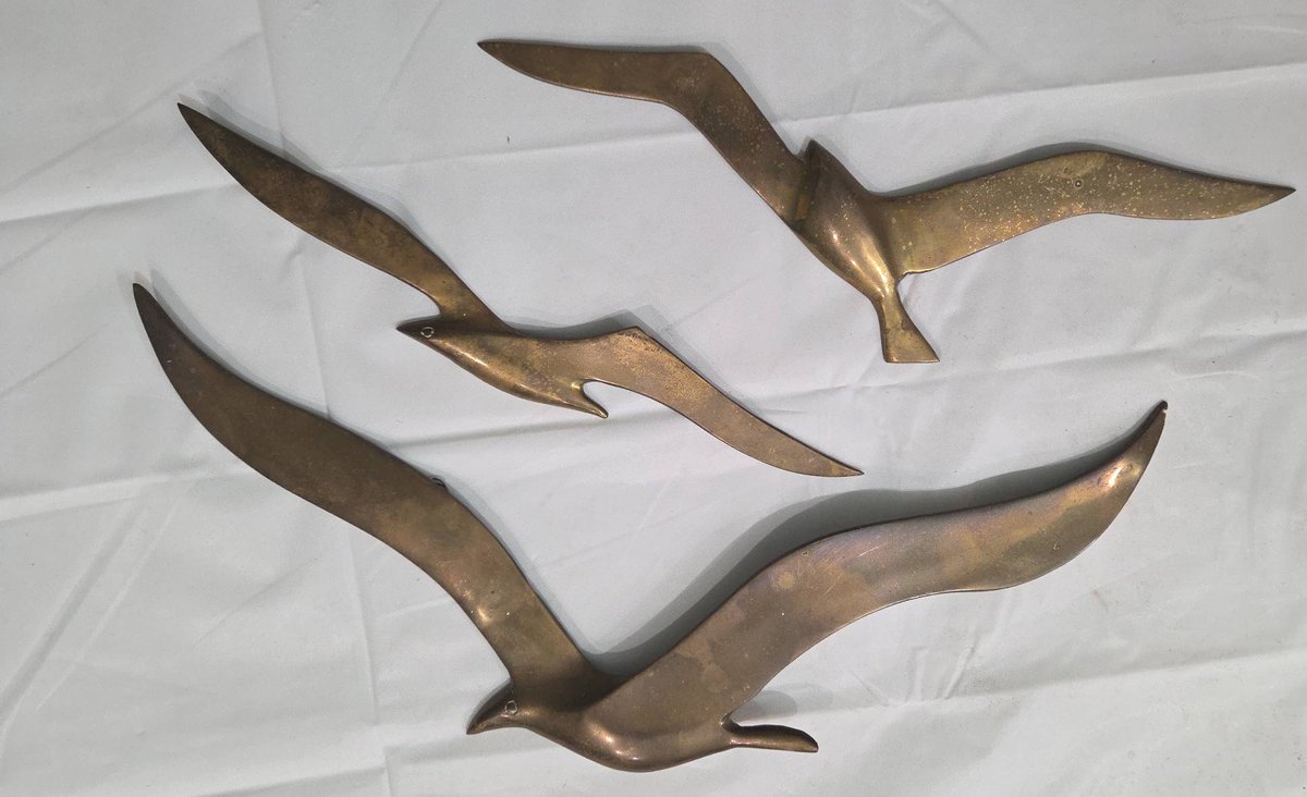 Three Brass Seagull Wall Sculptures