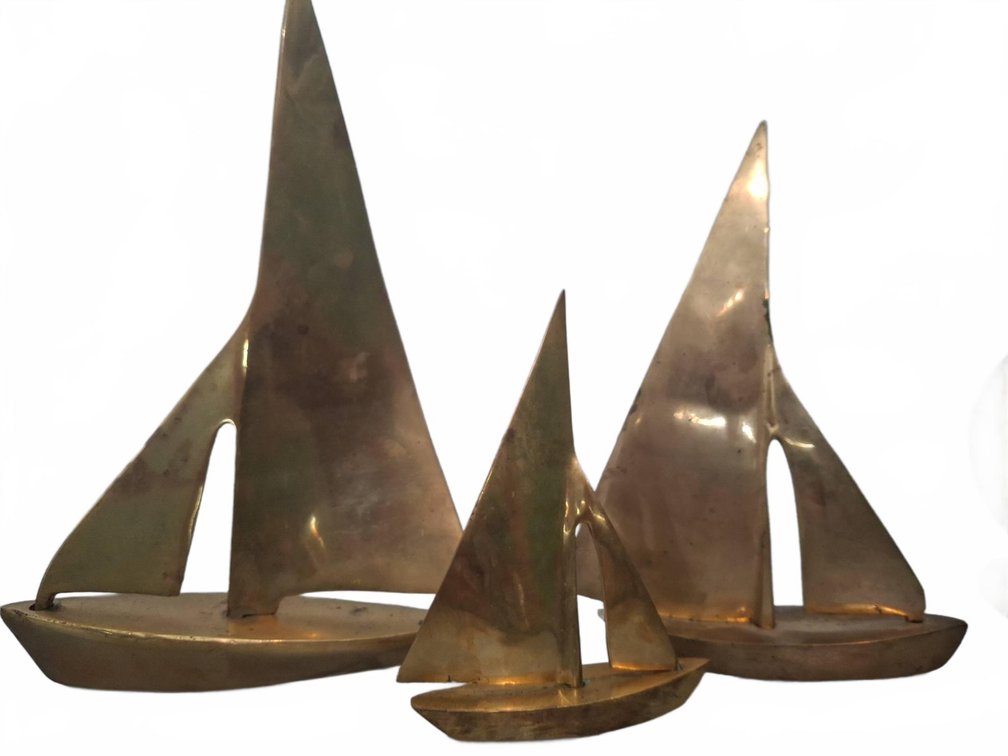 Three Brass Sailboat Sculptures