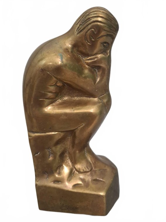 Brass The Thinker Style Sculpture 6 Inch