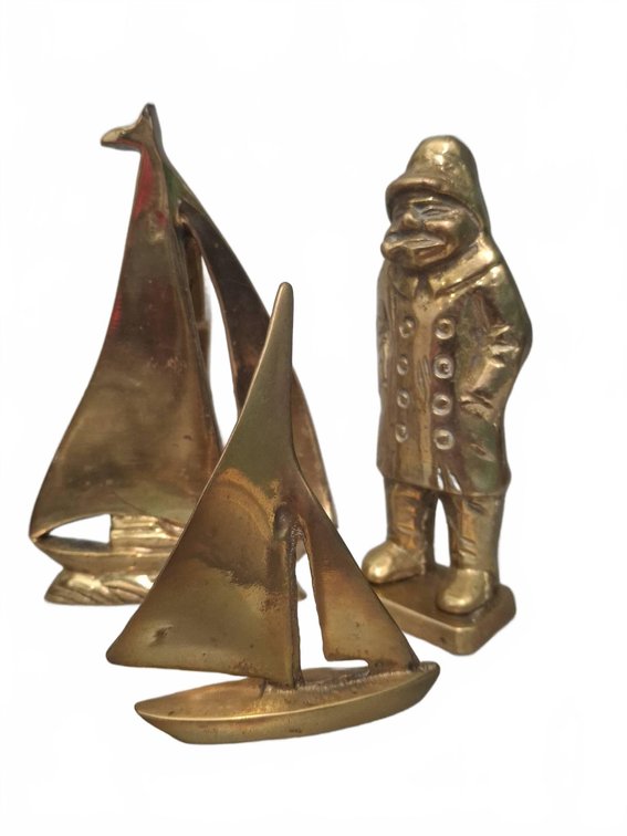 Brass Nautical Figurines and Sailboats Group