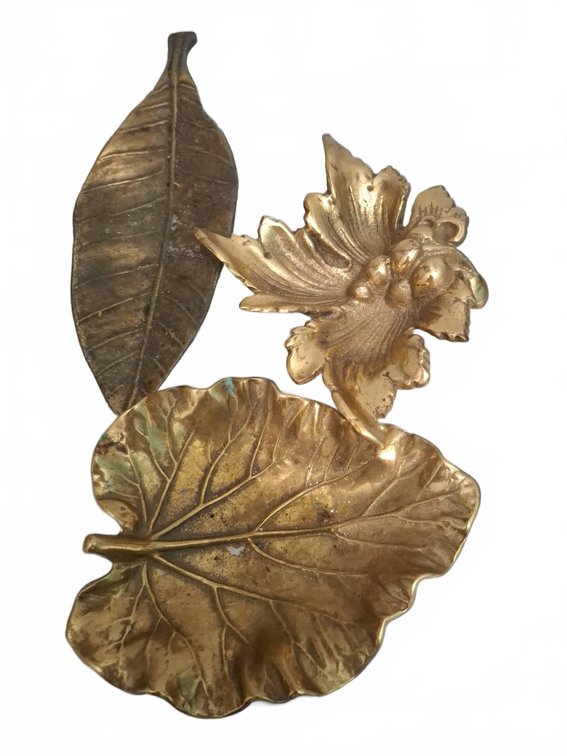 Brass Leaf and Flower Shaped Dishes Set of 3