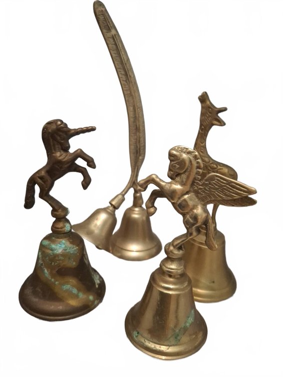 Brass Decorative Bells Assortment, 4 Pieces