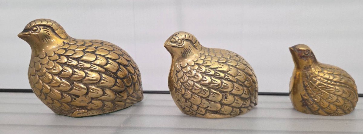 3 Brass Quail Bird Figurines