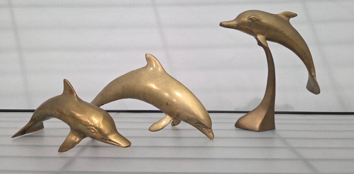 3 Brass Dolphin Figurines