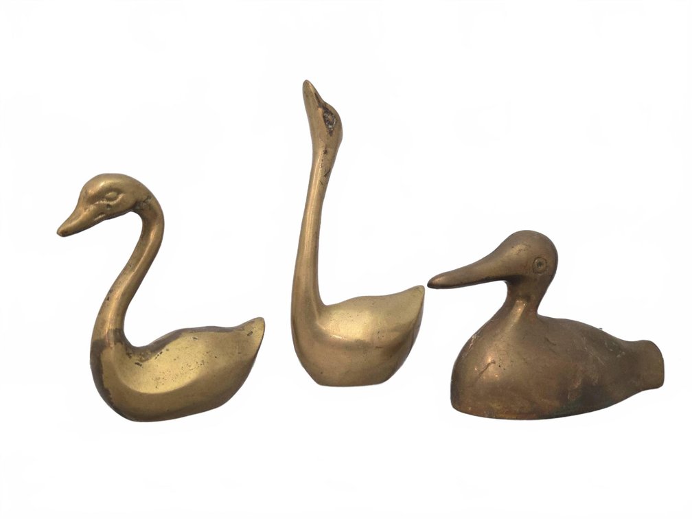 3 Brass Duck and Swan Figurines