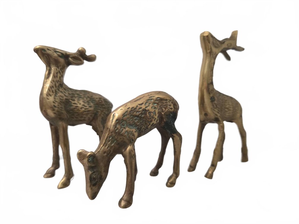 3 Brass Deer Figurines