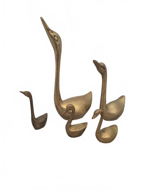 4 Brass Swan Figurines