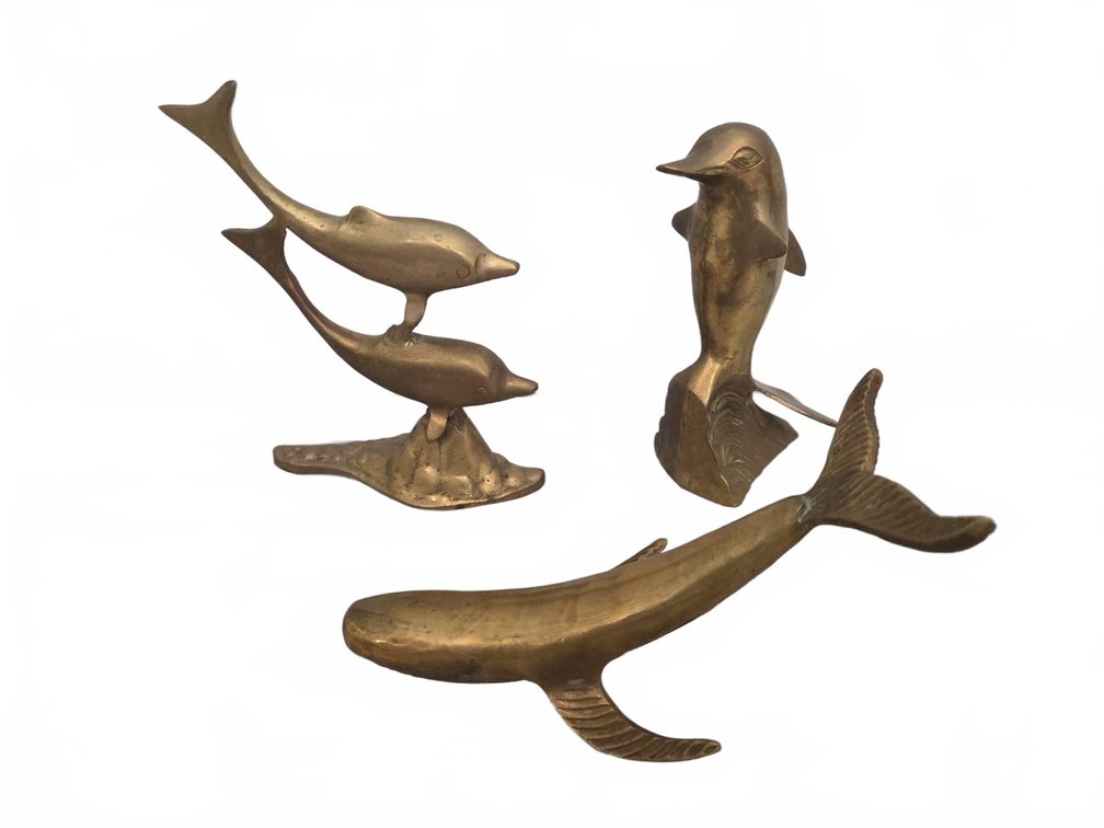 3 Solid Brass Marine Animal Figurines