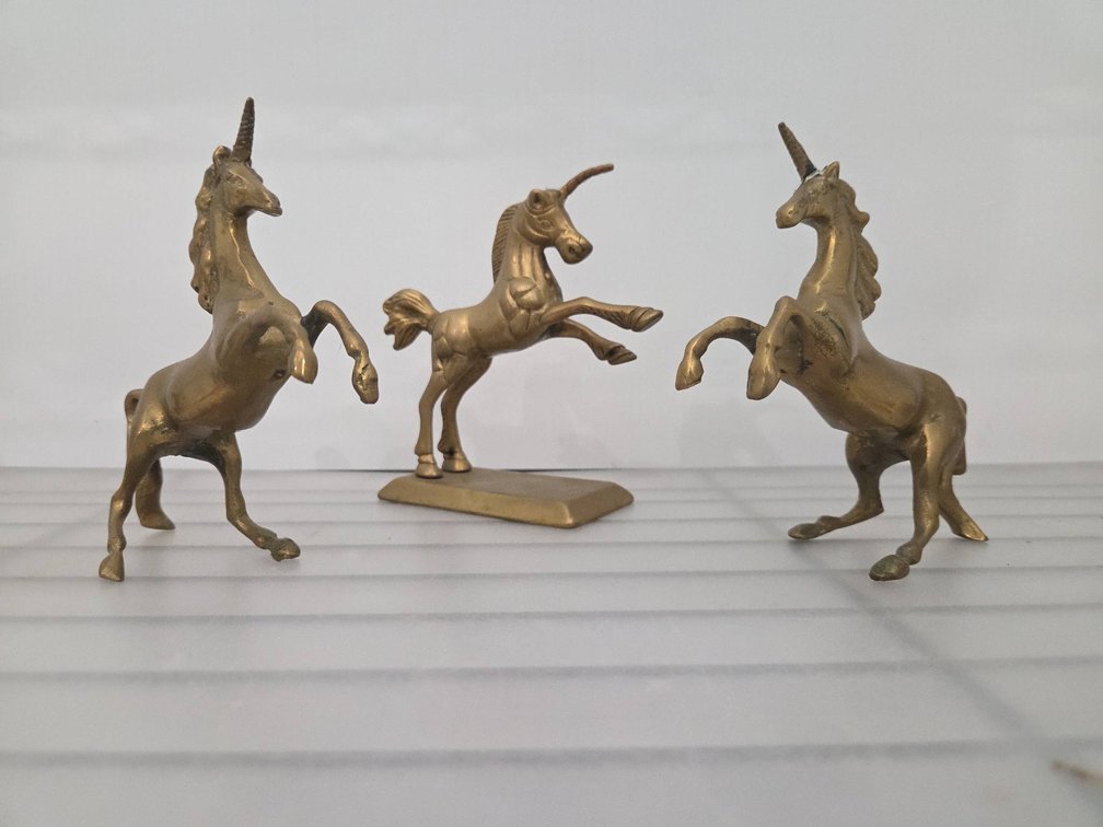 3 Brass Unicorn Figurines