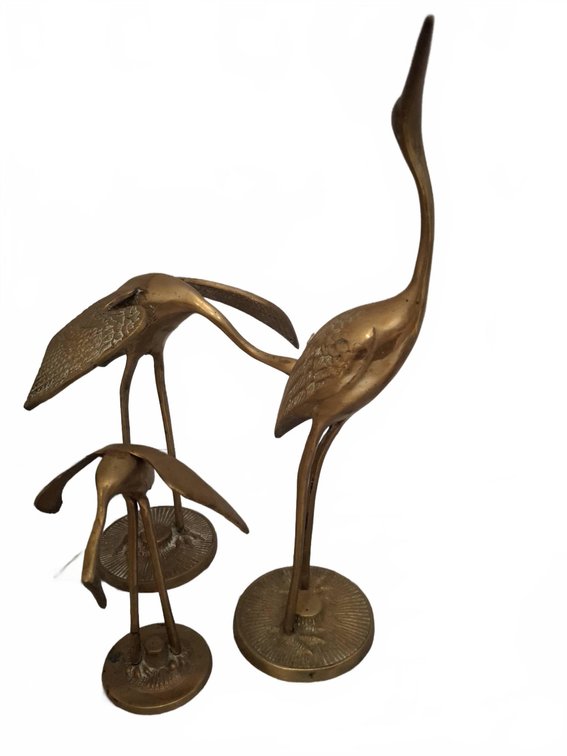 3 Brass Crane Bird Sculptures