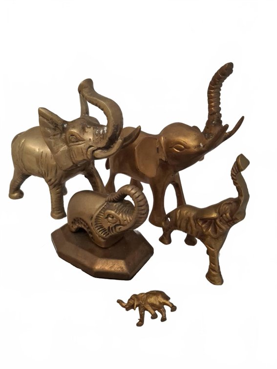 5 Brass Elephant Figurines