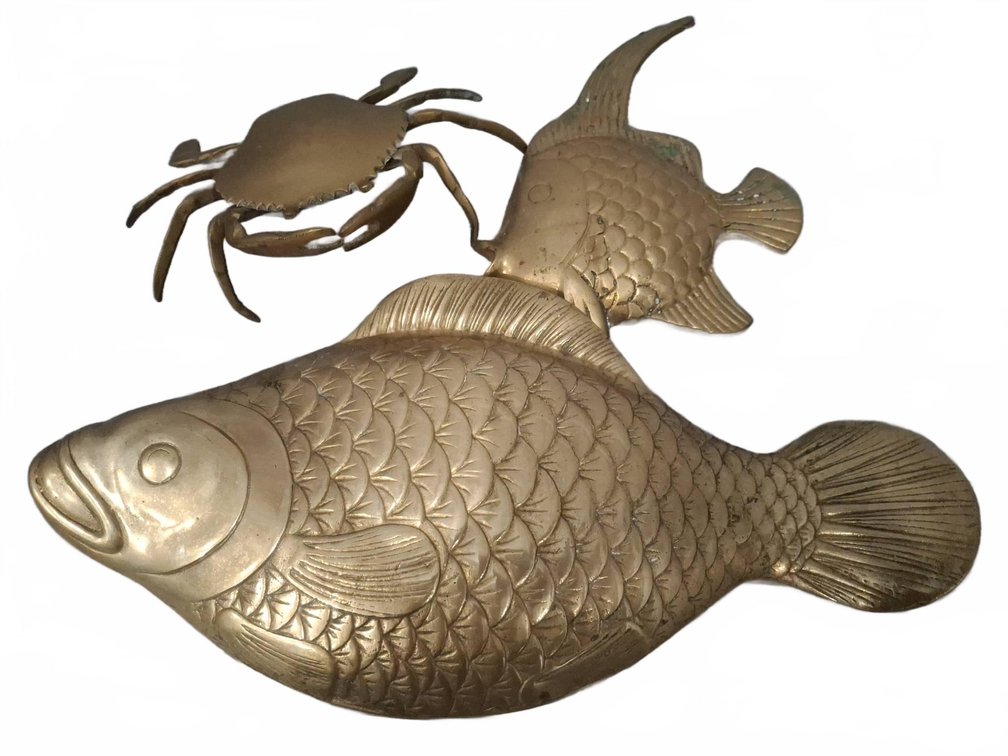 3 Brass Wall Decor Fish and Crab