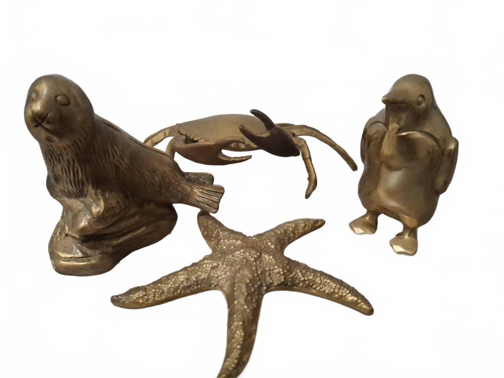 4 Brass Marine Animal Figurines