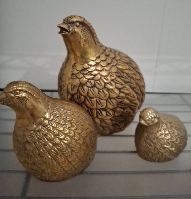 3 Brass Quail Bird Figurines Taiwan