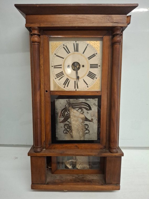 Wooden Mantel Clock with Columns, 33" Tall