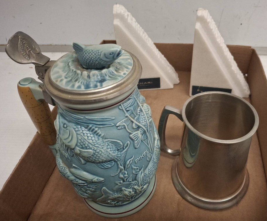 Avon Fishing Stein, Mug, Tahari Bookends Lot