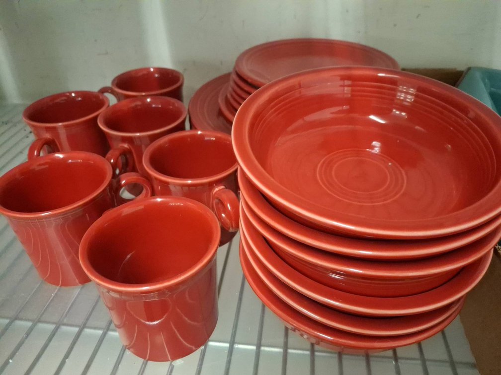 Fiesta Red Dinnerware Set, Plates and Mugs