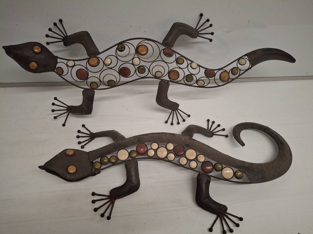 Metal Wall Art Geckos, 33" Longest