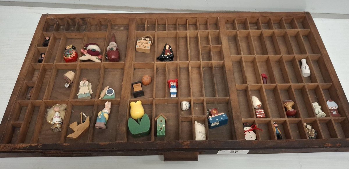 Wood Display Case With Miniature Figurines 32"×17"