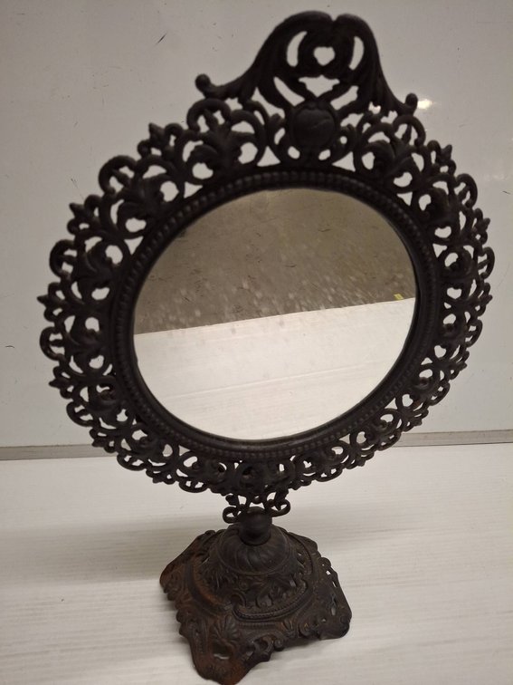 Ornate Cast Metal Table Mirror, 18" Height