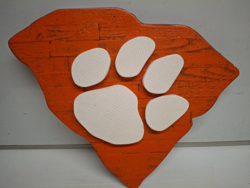 Wood Wall Art South Carolina Paw 24"×20" Signed