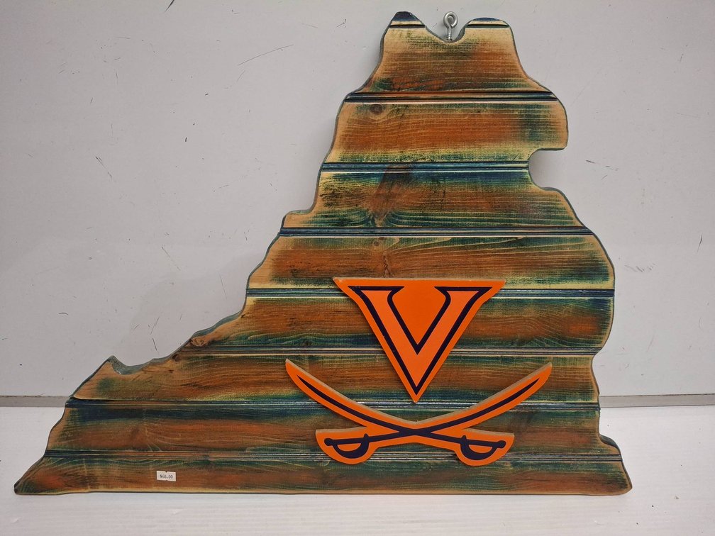 Wood Virginia Sign With Orange V Logo, 28"×20"