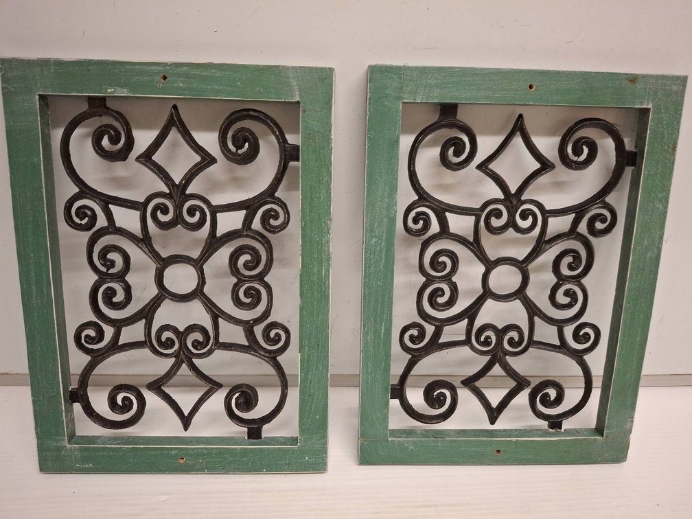 Pair 12"×16" Green Framed Iron Grate Panels