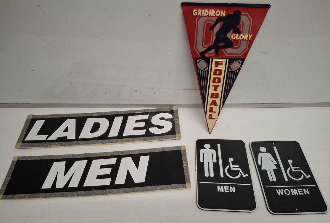 Restroom Signs And Gridiron Glory Pennant