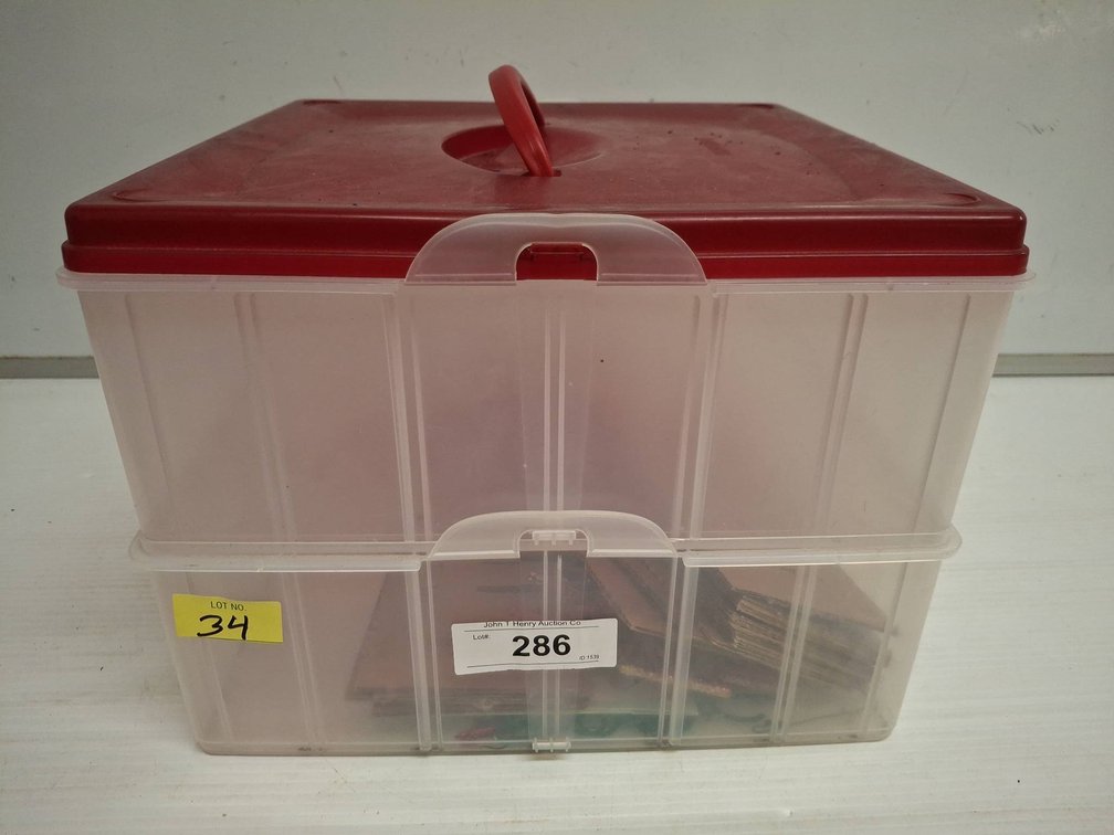 Organizer Bin with Red Lid And Handle