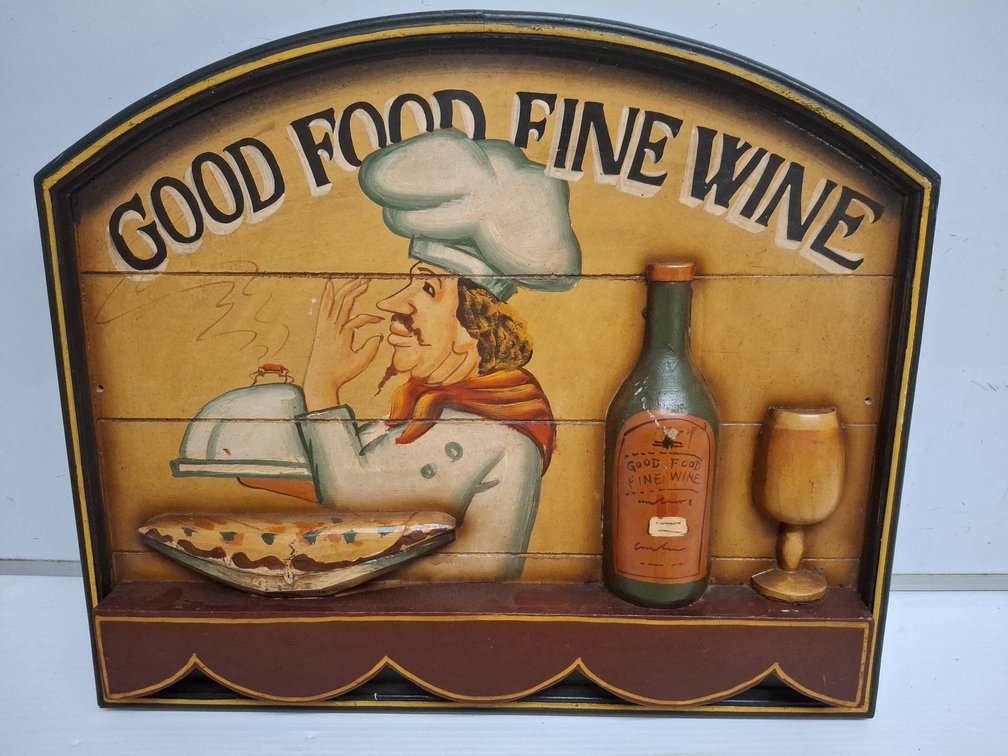 Good Food Fine Wine Chef Wall Plaque 24"×20"