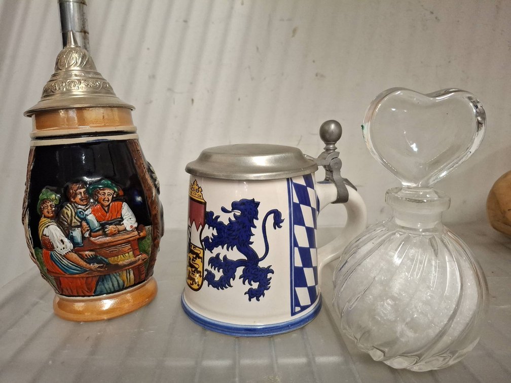 German Beer Steins & Heart Glass Bottle