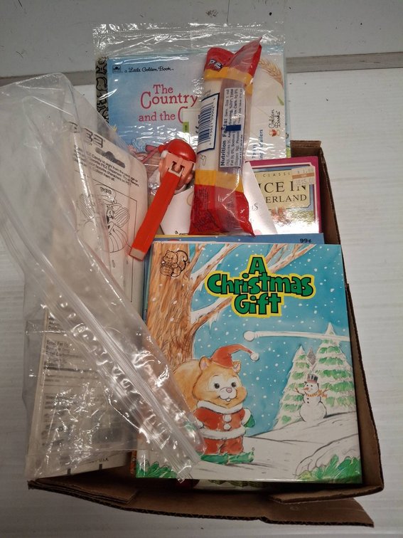Box Lot: PEZ Dispensers, Holiday Books, Cards